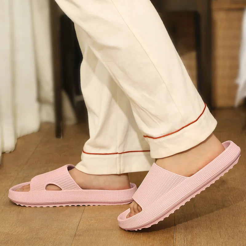 Women Bathroom Slippers Cloud Cushion Slides Summer Flat Sandals Thick Platform Shoes Man Indoor Non-Slip Flip Flops Couple Shoe