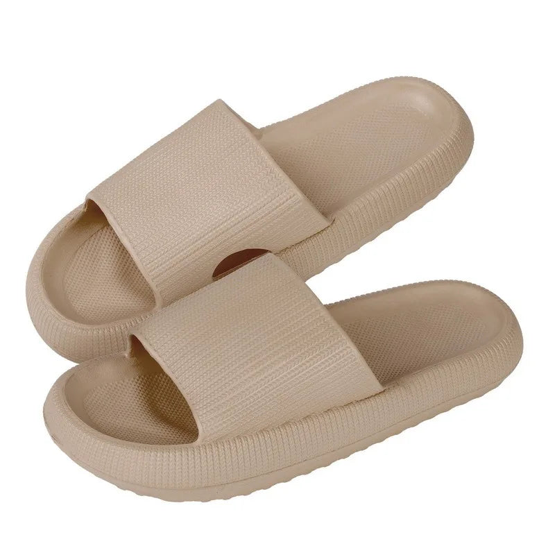 Women Bathroom Slippers Cloud Cushion Slides Summer Flat Sandals Thick Platform Shoes Man Indoor Non-Slip Flip Flops Couple Shoe