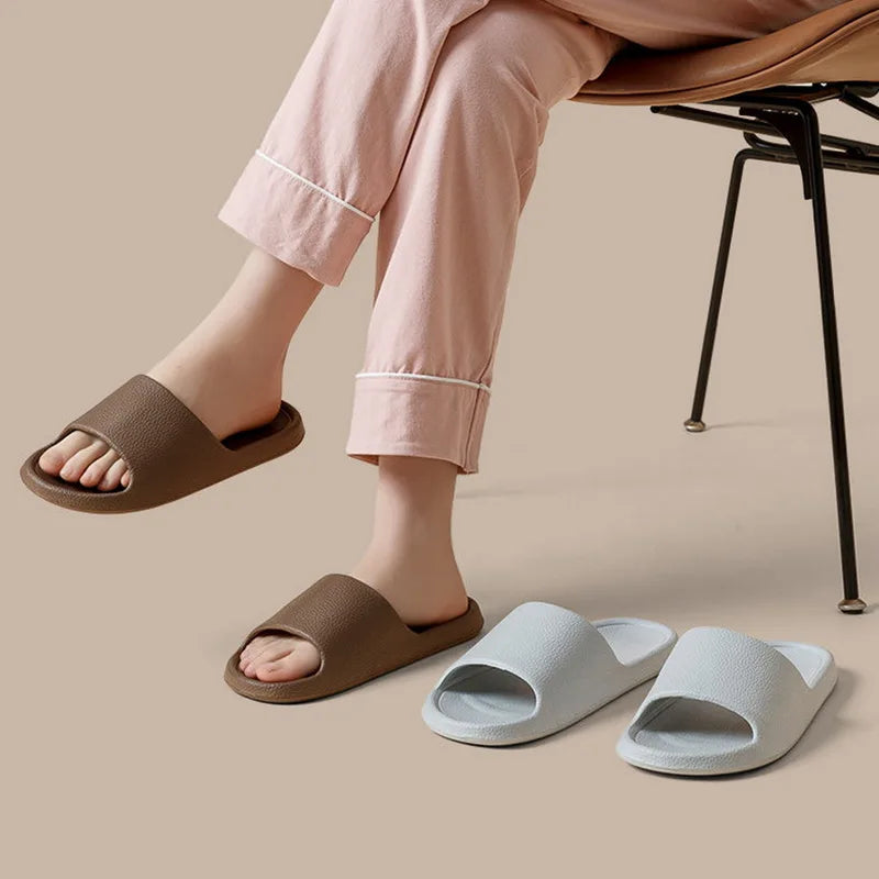 Women Bathroom Slippers Cloud Cushion Slides Summer Flat Sandals Thick Platform Shoes Man Indoor Non-Slip Flip Flops Couple Shoe