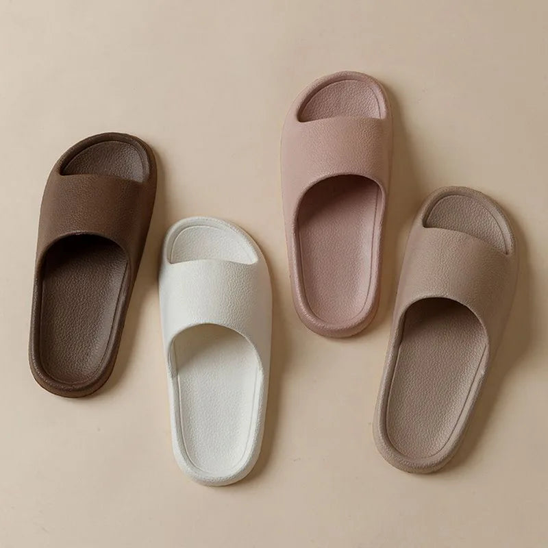 Women Bathroom Slippers Cloud Cushion Slides Summer Flat Sandals Thick Platform Shoes Man Indoor Non-Slip Flip Flops Couple Shoe