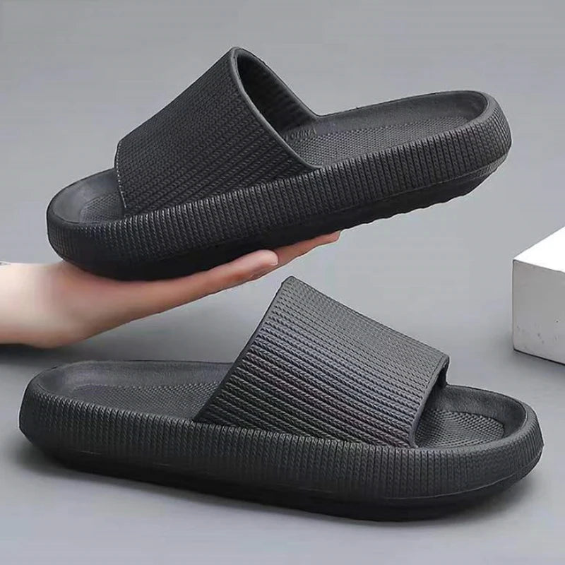 Women Bathroom Slippers Cloud Cushion Slides Summer Flat Sandals Thick Platform Shoes Man Indoor Non-Slip Flip Flops Couple Shoe