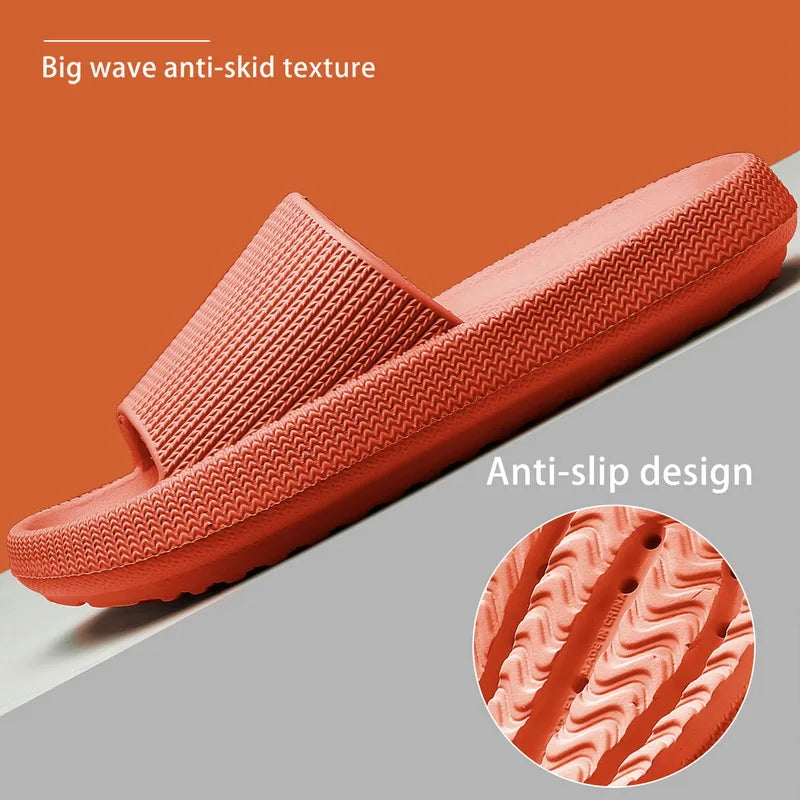 Women Bathroom Slippers Cloud Cushion Slides Summer Flat Sandals Thick Platform Shoes Man Indoor Non-Slip Flip Flops Couple Shoe