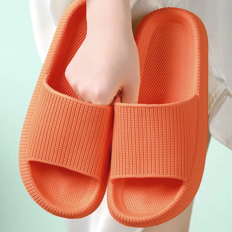 Women Bathroom Slippers Cloud Cushion Slides Summer Flat Sandals Thick Platform Shoes Man Indoor Non-Slip Flip Flops Couple Shoe