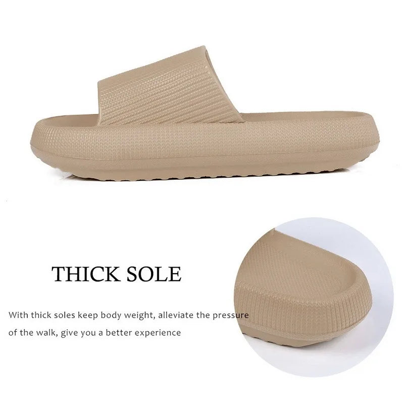 Women Bathroom Slippers Cloud Cushion Slides Summer Flat Sandals Thick Platform Shoes Man Indoor Non-Slip Flip Flops Couple Shoe