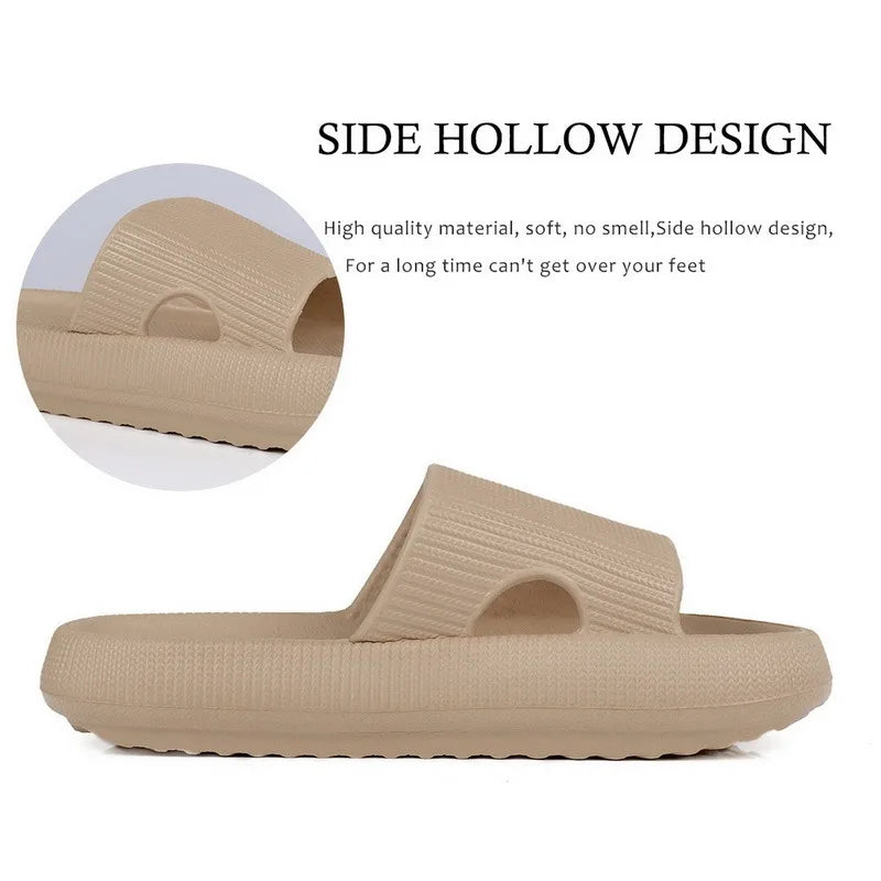 Women Bathroom Slippers Cloud Cushion Slides Summer Flat Sandals Thick Platform Shoes Man Indoor Non-Slip Flip Flops Couple Shoe