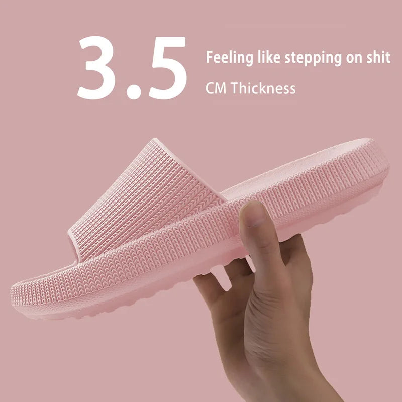 Women Bathroom Slippers Cloud Cushion Slides Summer Flat Sandals Thick Platform Shoes Man Indoor Non-Slip Flip Flops Couple Shoe