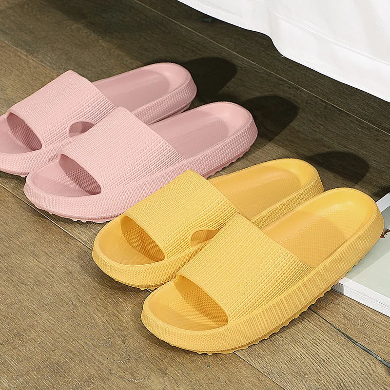 Women Bathroom Slippers Cloud Cushion Slides Summer Flat Sandals Thick Platform Shoes Man Indoor Non-Slip Flip Flops Couple Shoe